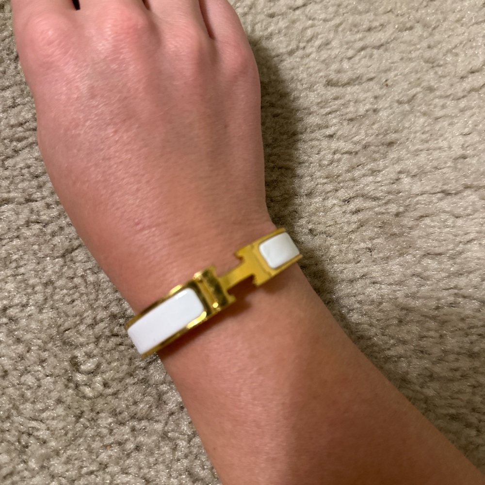 Hermes Clic Clac Gold and White Bracelet